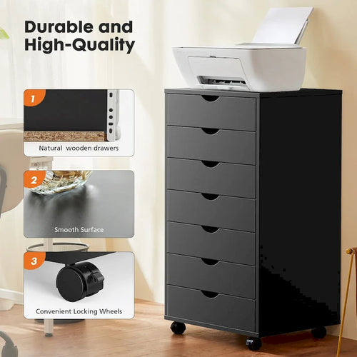 7 Drawer Chest Storage Cabinets with Wheels Dressers Wood Dresser Cabinet Mobile Organizer Drawers for Office