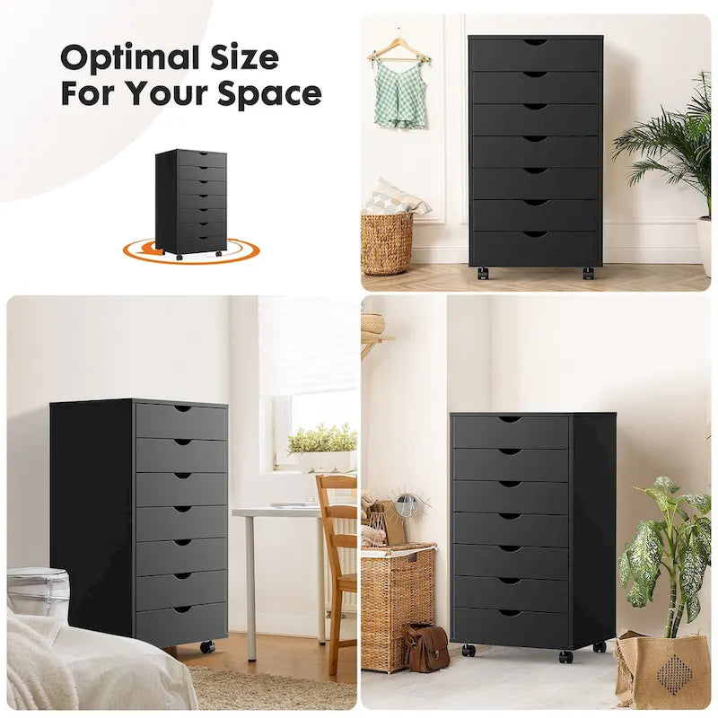 7 Drawer Chest Storage Cabinets with Wheels Dressers Wood Dresser Cabinet Mobile Organizer Drawers for Office