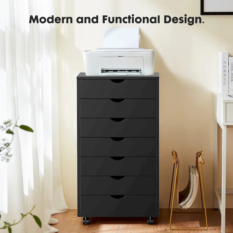 7 Drawer Chest Storage Cabinets with Wheels Dressers Wood Dresser Cabinet Mobile Organizer Drawers for Office