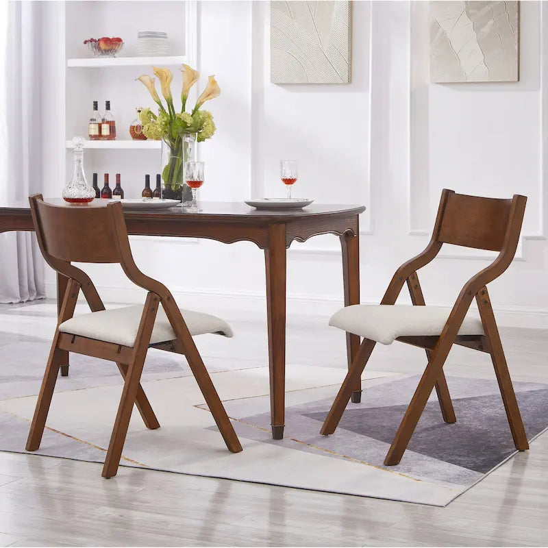Upholstered Folding Dining Chairs Space-Saving & Portable Design for Dining Room Elegant Walnut Finish