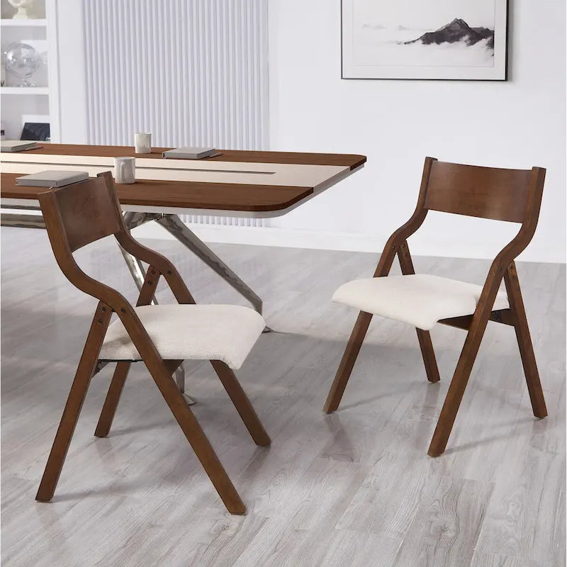 Upholstered Folding Dining Chairs Space-Saving & Portable Design for Dining Room Elegant Walnut Finish