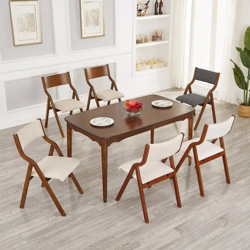 Upholstered Folding Dining Chairs Space-Saving & Portable Design for Dining Room Elegant Walnut Finish
