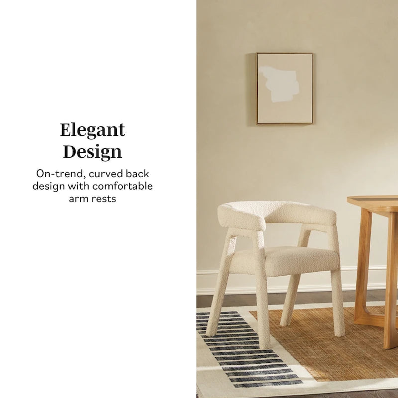 Modern Boucle Curved Solid Wood Dining Chair