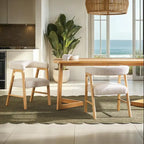 Modern Boucle Curved Solid Wood Dining Chair