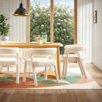 Modern Boucle Curved Solid Wood Dining Chair