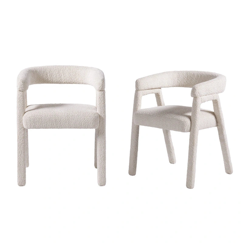 Modern Boucle Curved Solid Wood Dining Chair