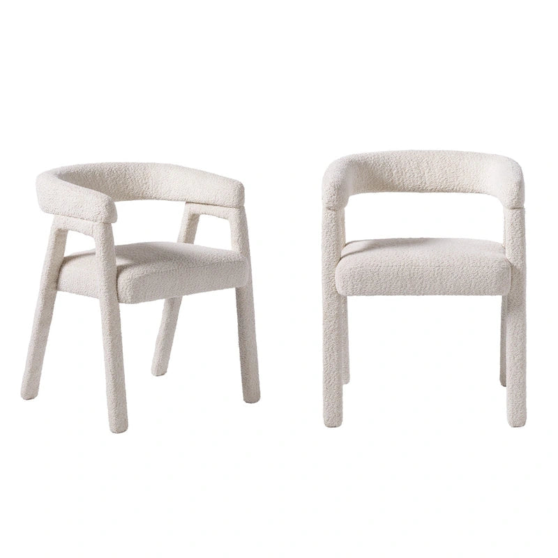 Modern Boucle Curved Solid Wood Dining Chair