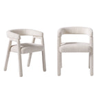 Modern Boucle Curved Solid Wood Dining Chair