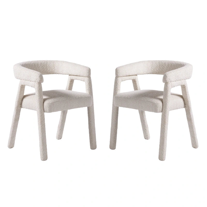 Modern Boucle Curved Solid Wood Dining Chair