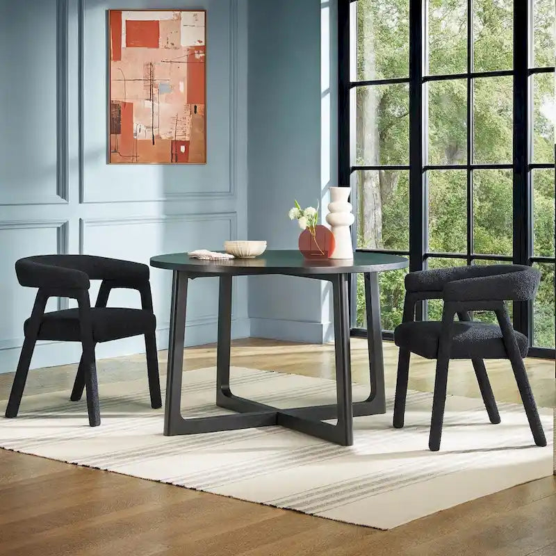 Modern Boucle Curved Solid Wood Dining Chair