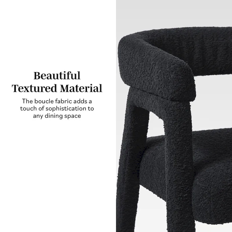 Modern Boucle Curved Solid Wood Dining Chair