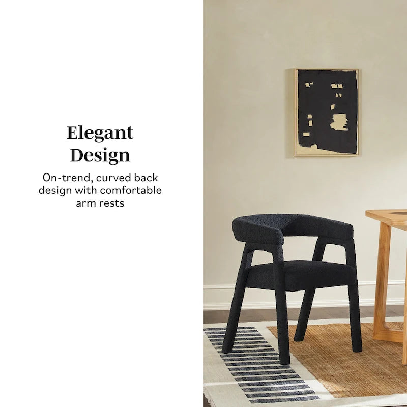 Modern Boucle Curved Solid Wood Dining Chair