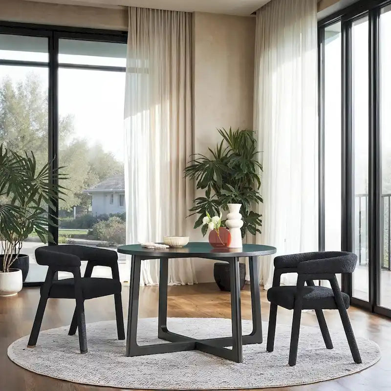 Modern Boucle Curved Solid Wood Dining Chair