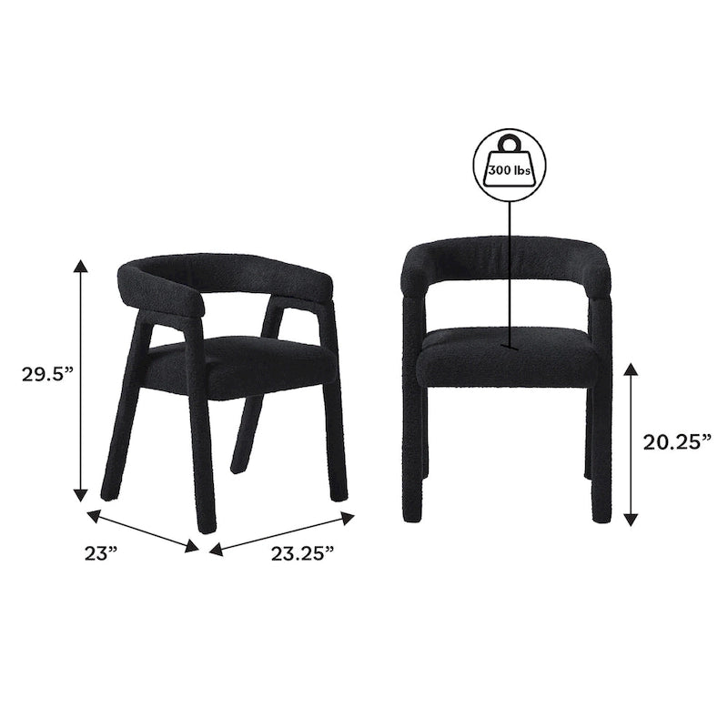 Modern Boucle Curved Solid Wood Dining Chair