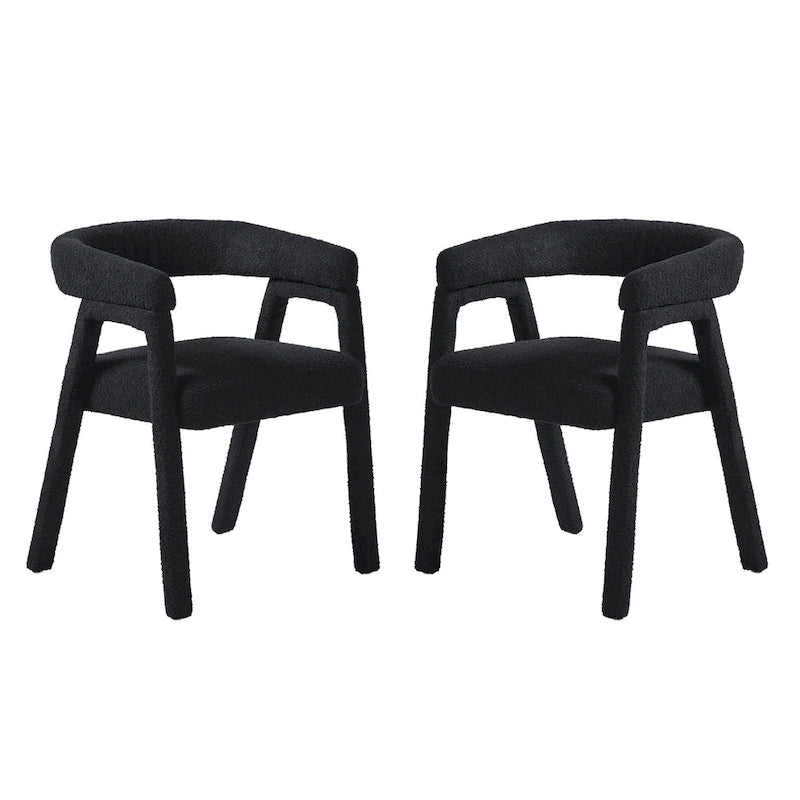 Modern Boucle Curved Solid Wood Dining Chair