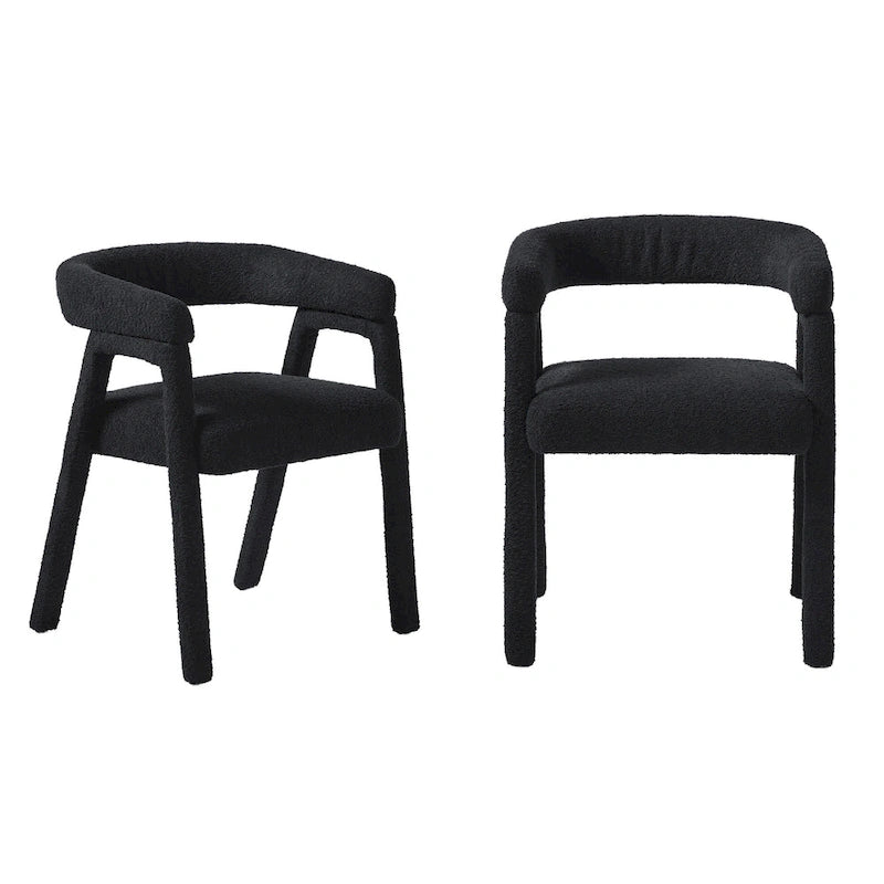 Modern Boucle Curved Solid Wood Dining Chair