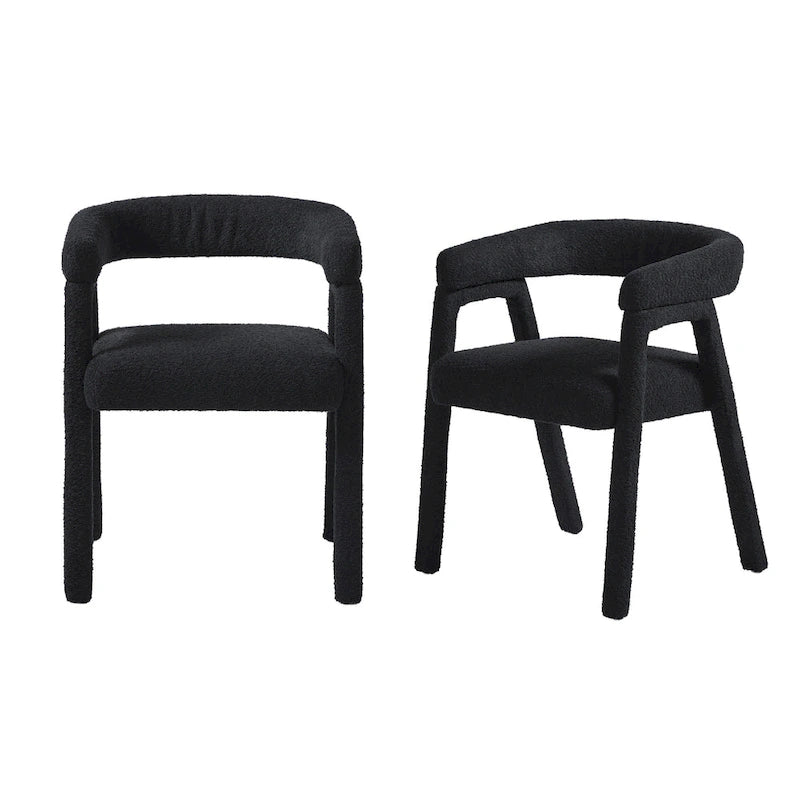 Modern Boucle Curved Solid Wood Dining Chair