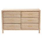 Japandi Sun-Bleached Braided Rattan 6-Drawer Dresser