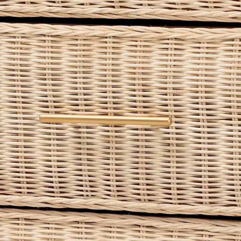 Japandi Sun-Bleached Braided Rattan 6-Drawer Dresser