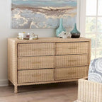 Japandi Sun-Bleached Braided Rattan 6-Drawer Dresser