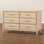 Japandi Sun-Bleached Braided Rattan 6-Drawer Dresser