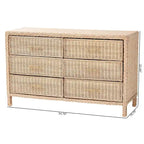Japandi Sun-Bleached Braided Rattan 6-Drawer Dresser