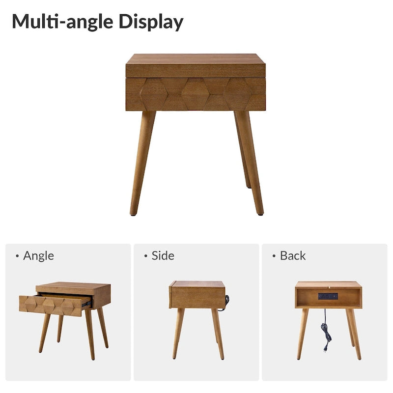 Mid-century Modern End Table with Charging Station