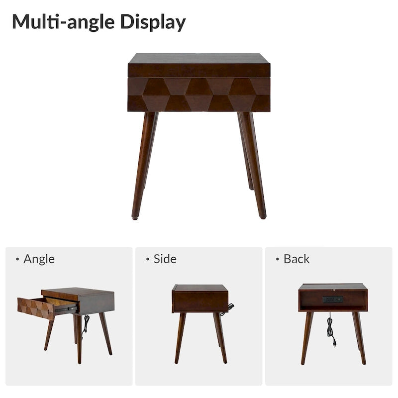 Mid-century Modern End Table with Charging Station