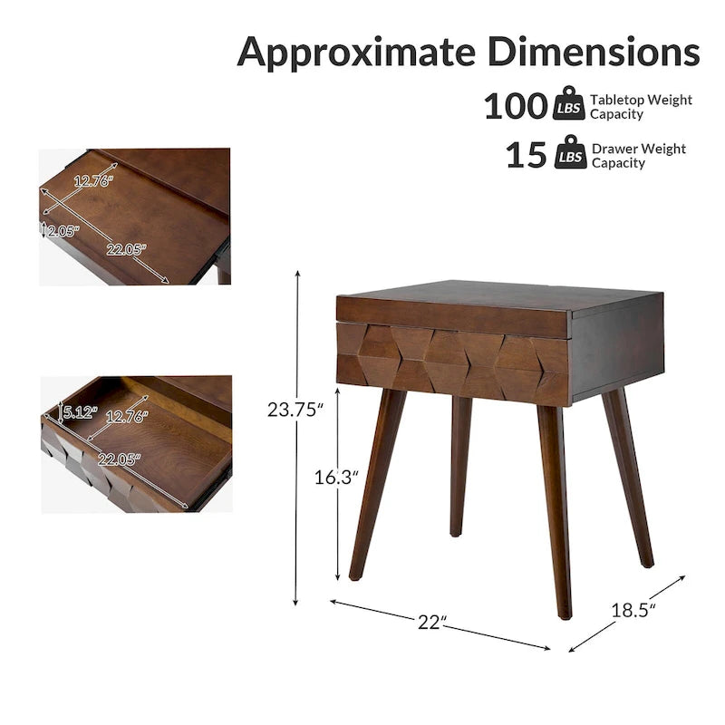 Mid-century Modern End Table with Charging Station