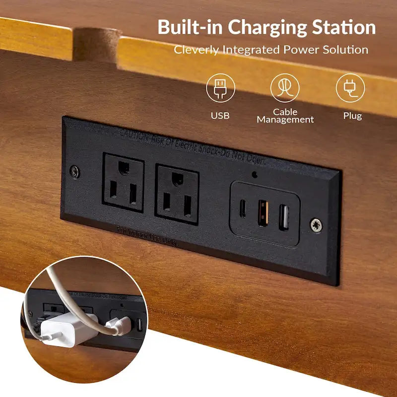 Mid-century Modern End Table with Charging Station