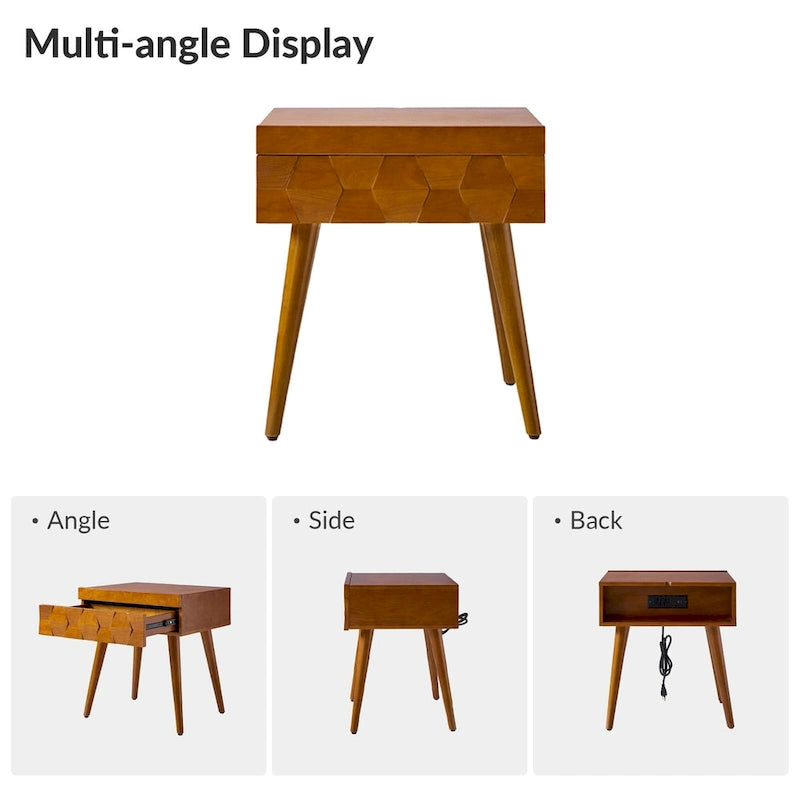Mid-century Modern End Table with Charging Station